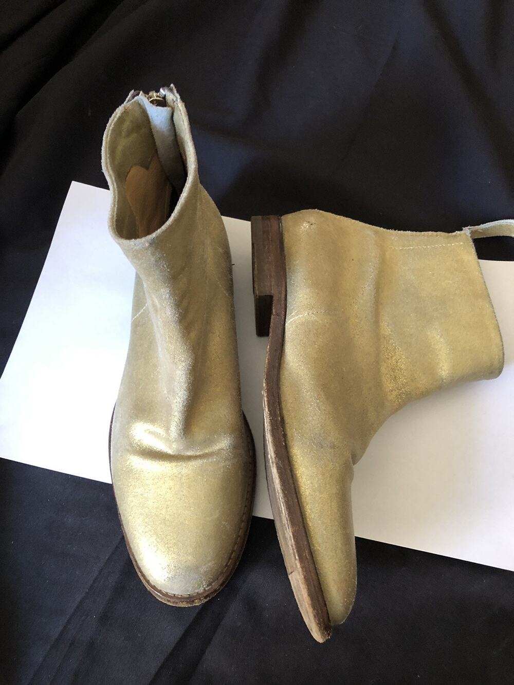 VTG 70s 80s Boho MOMA Italian Leather Ankle Booties Gold 38